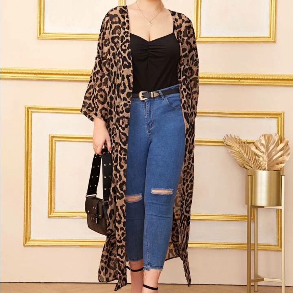 Leopard Print Kimono Split Side Open Front 4xl Fi… - image 7